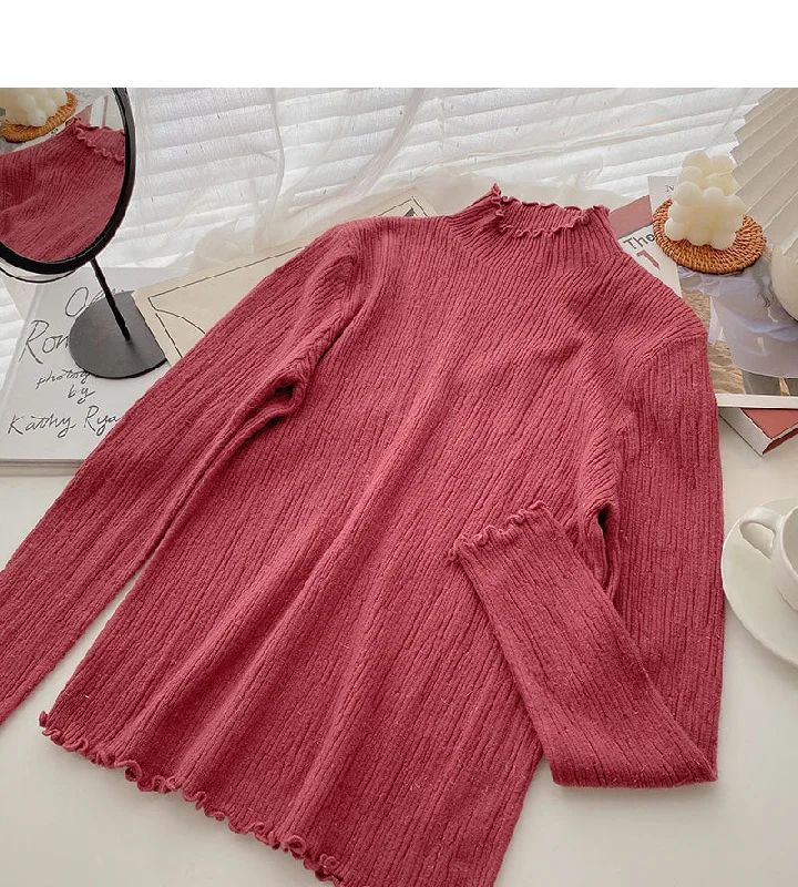 Korean stand collar long sleeve design slim fit bright silk sweater  6664