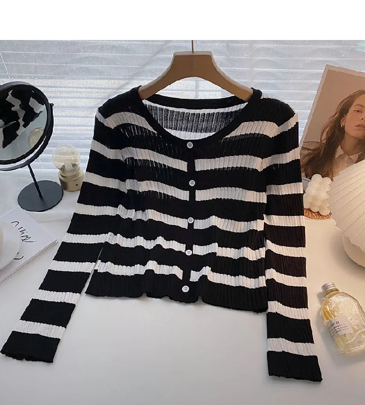 Long Sleeve Striped short slim casual knit top  6512