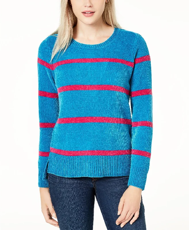 Maison Jules Women's Striped Long Sleeve Jewel Neck Sweater Blue Size X-Small