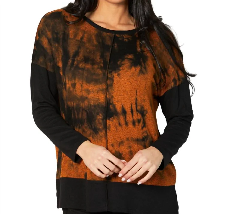 Marble Wash Color Block Crew Top In Spice