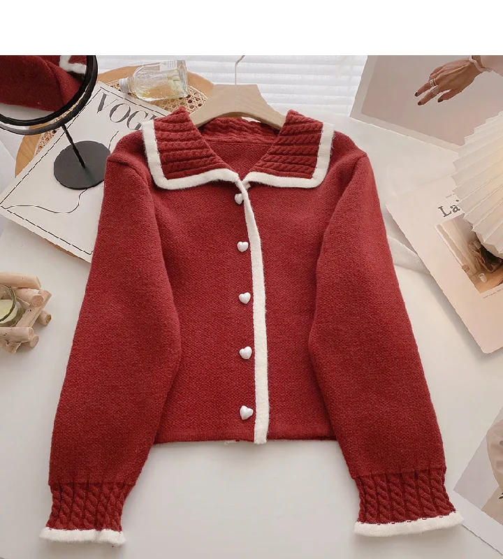 Slim Lapel contrast long sleeve cardigan top fashion  6208