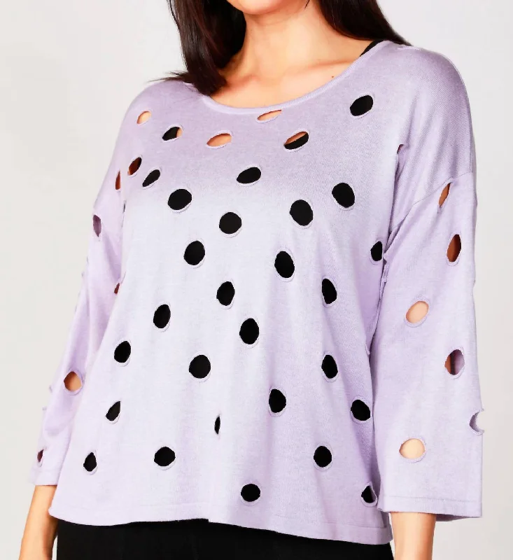 Solid Holey Crew Top In Lilac