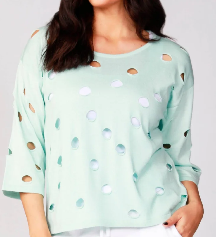 Solid Holey Crew Top In Mist