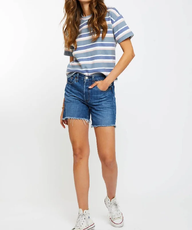 Womens Cottage Stripe Drop Crew In Blue