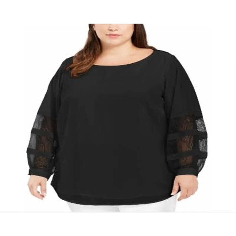 Calvin Klein Women's Sleeves Crew Neck Blouse Black Size 1Xl