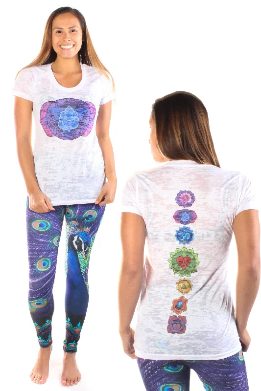 Third Eye Chakra on front with Full Chakra Back on Boat Neck Burnout Crew