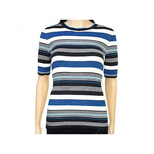 Tommy Hilfiger Womens Ribbed Crew-Neck Top Blue - S