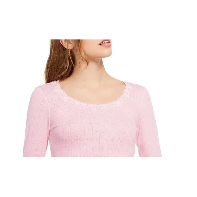 Ultra Flirt Juniors' Pointelle-Knit Crew-Neck Top Palec Lilac Size Large