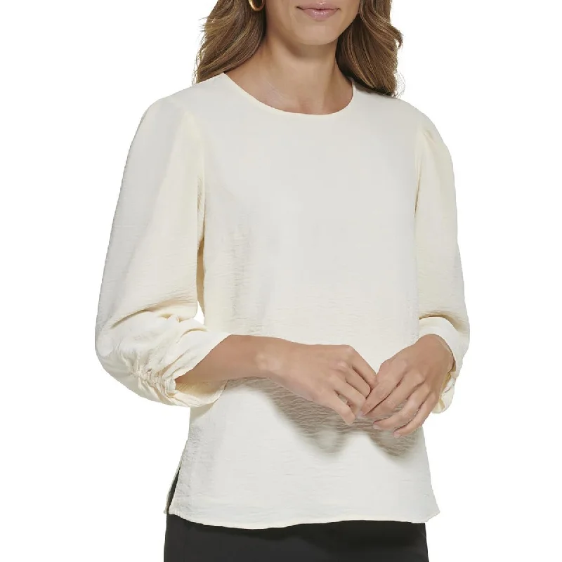 DKNY Womens Solid Crew Neck Blouse