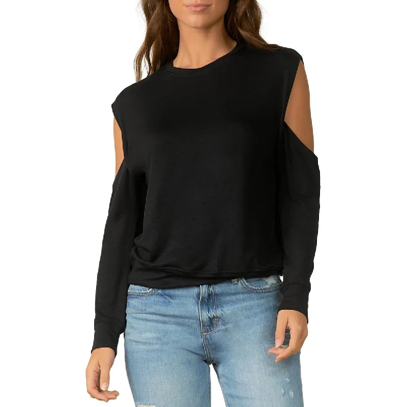 Elan Womens Cut Out Crew Neck Blouse