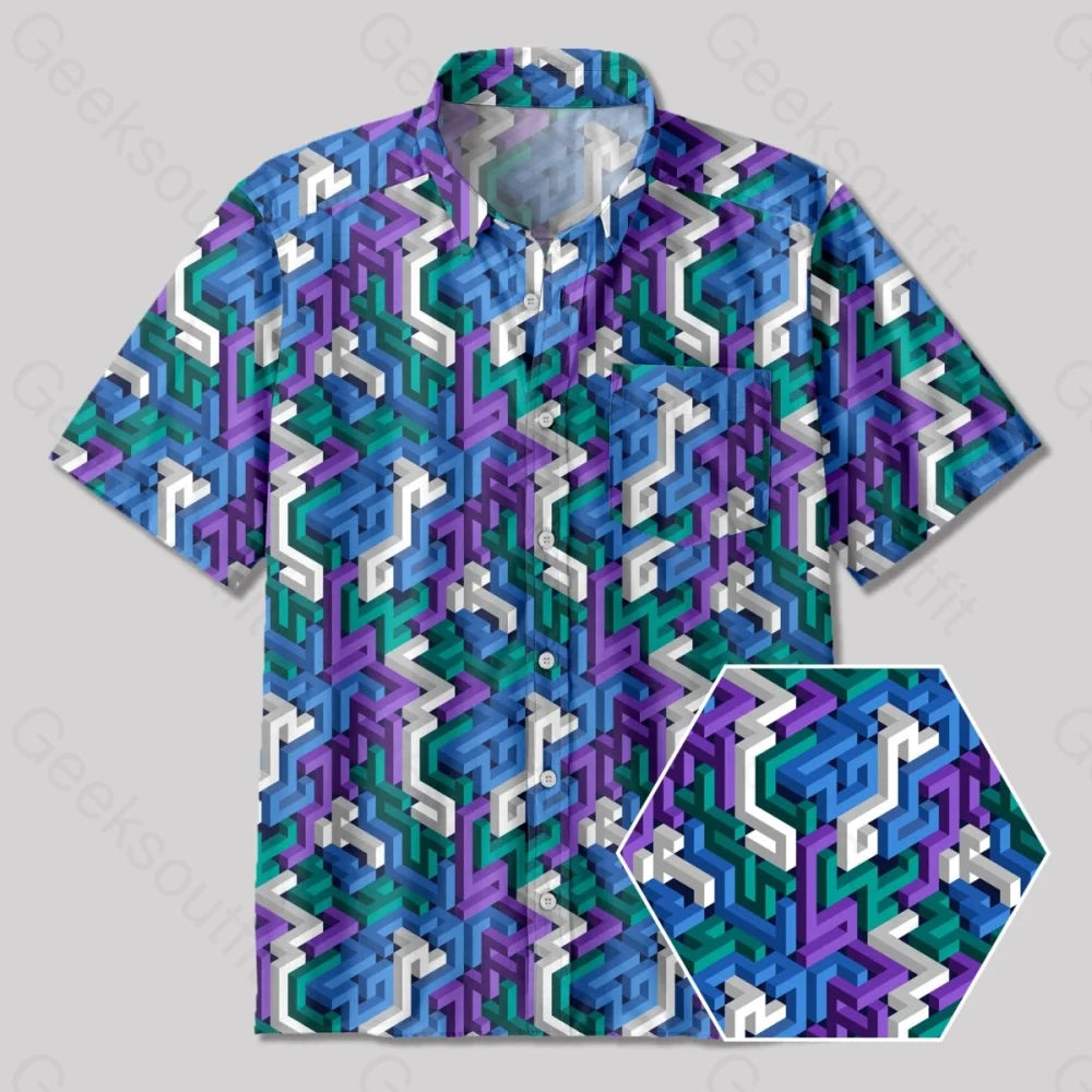 3D Maze Button Up Pocket Shirt