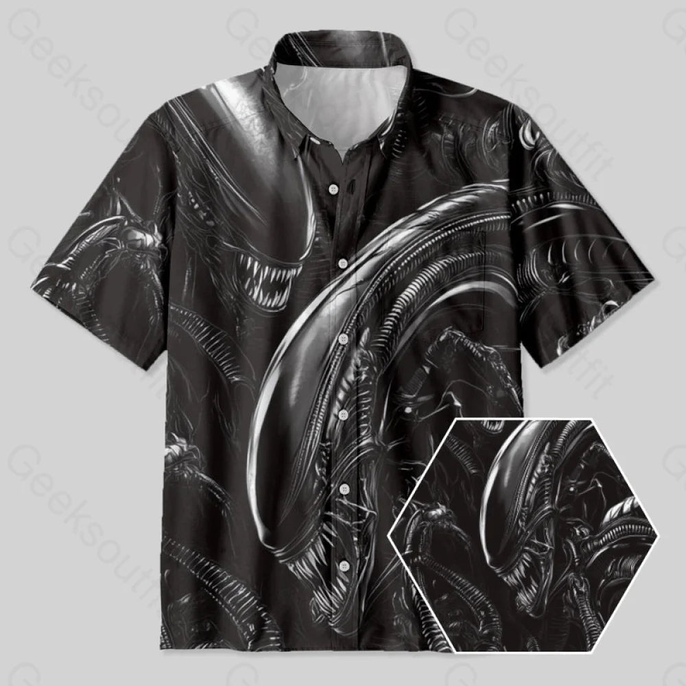 Alien Black Button Up Pocket Shirt