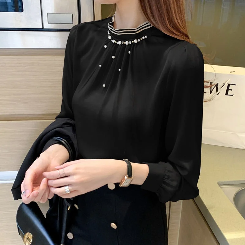 Beading Stand Collar Shirt Top