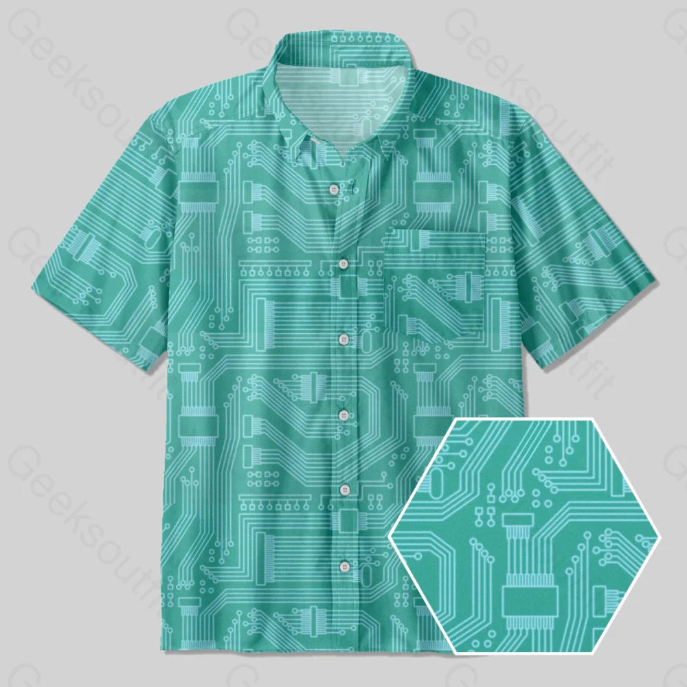 Circuit Board Elements Button Up Pocket Shirt