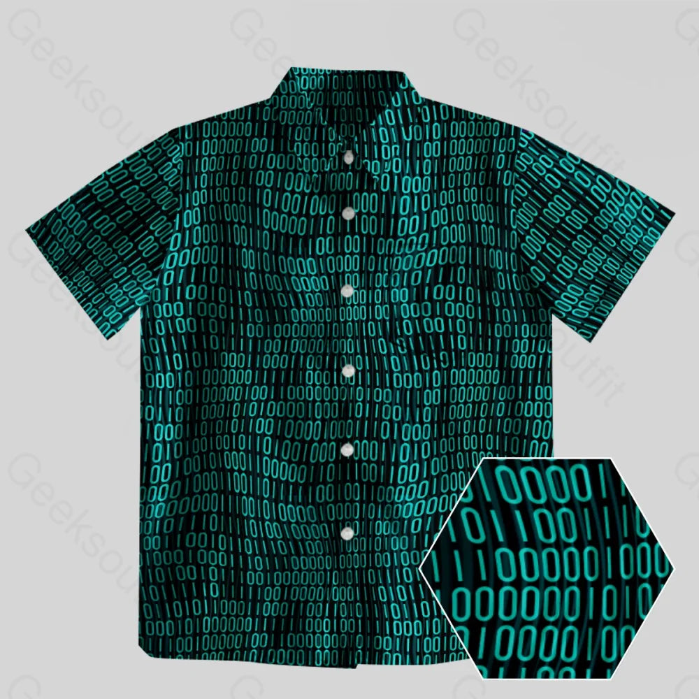 Curved Binary Computer 1s and 0s Dark Green Button Up Pocket Shirt