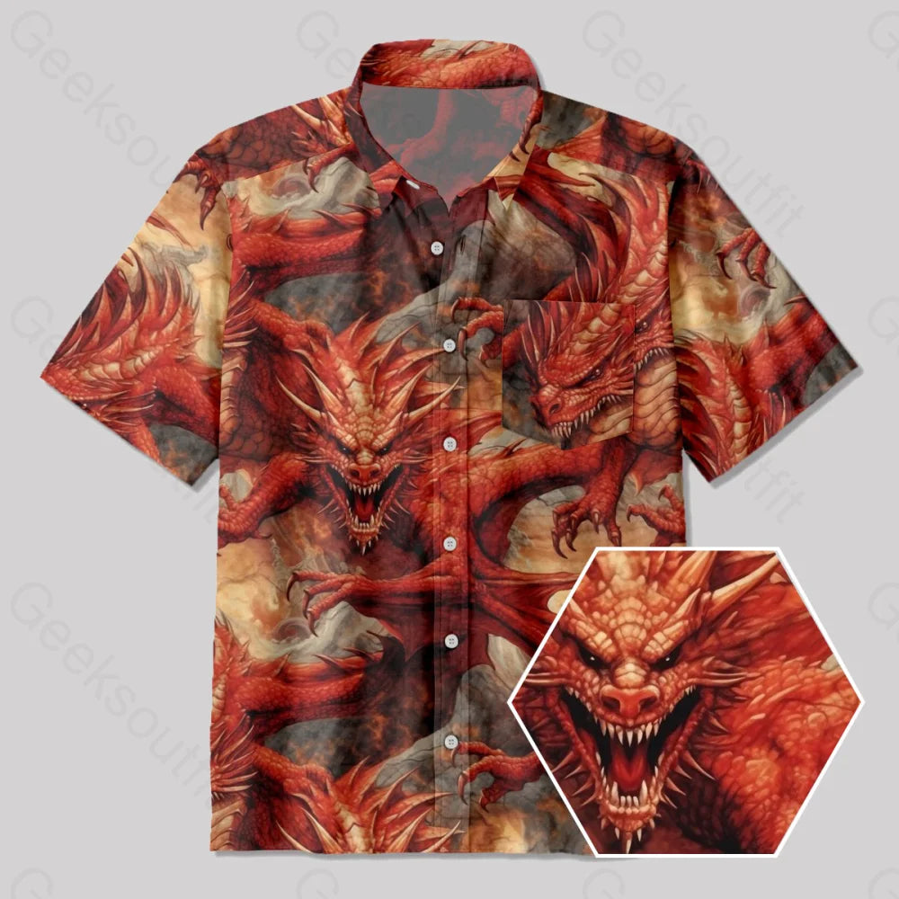 DND Domineering Dragon Button Up Pocket Shirt