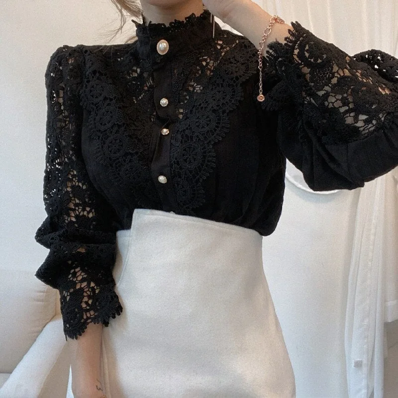 Flower Hollow Out Lace Shirt