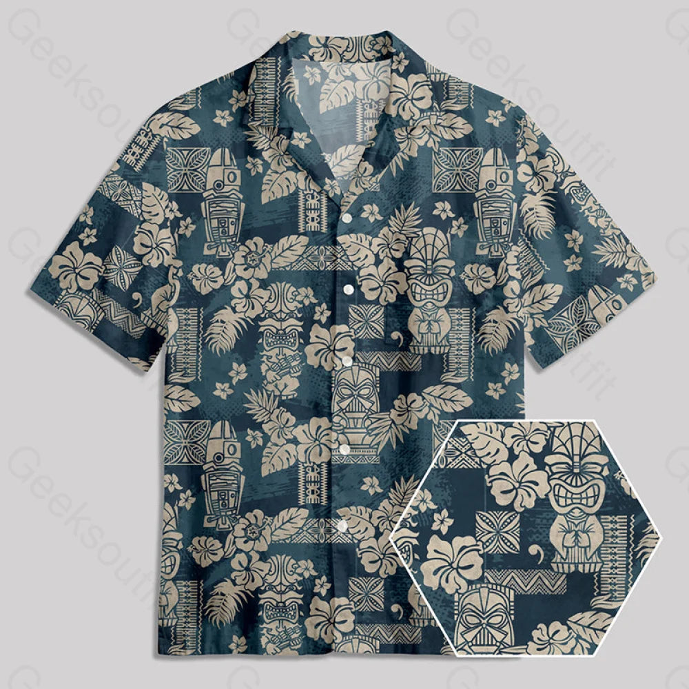 Hawaii TIKI Totem Button Up Pocket Shirt