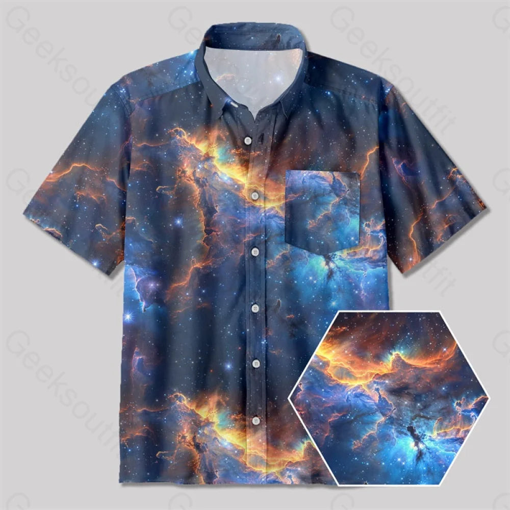 Hawaiian Style Under The Stars Button Up Pocket Shirt