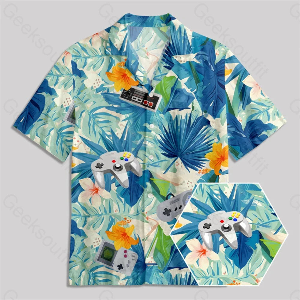 Hawaiian Tropicals & Retro Gamers Button Up Pocket Shirt