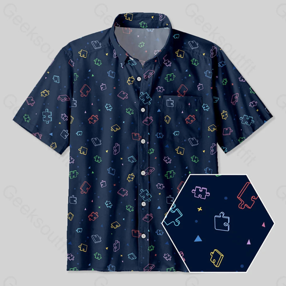 Puzzle Pieces Button Up Pocket Shirt