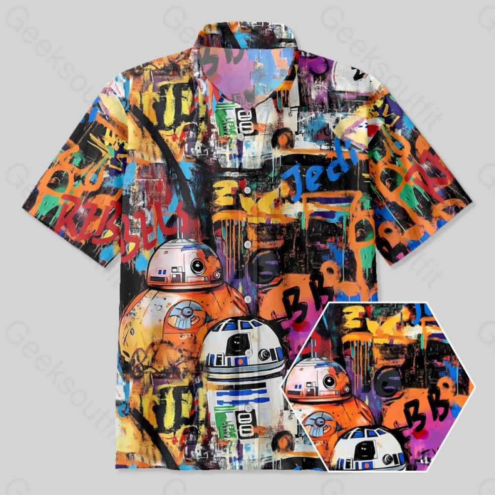 R2-D2 BB-8 Street Graffiti Art Button Up Pocket Shirt