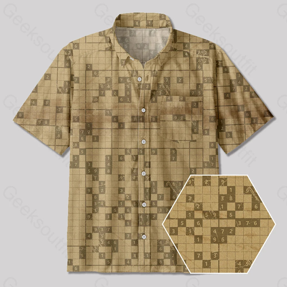 Retro Sudoku Game Button Up Pocket Shirt