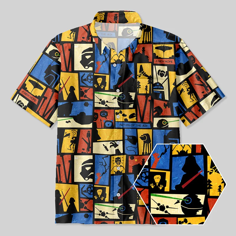 Sci-fi Silhouette Painting Button Up Pocket Shirt