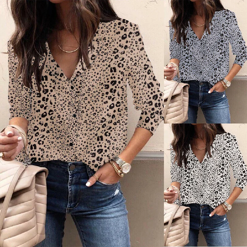 Women's  Long Sleeve Lapel Button Blouse Shirt