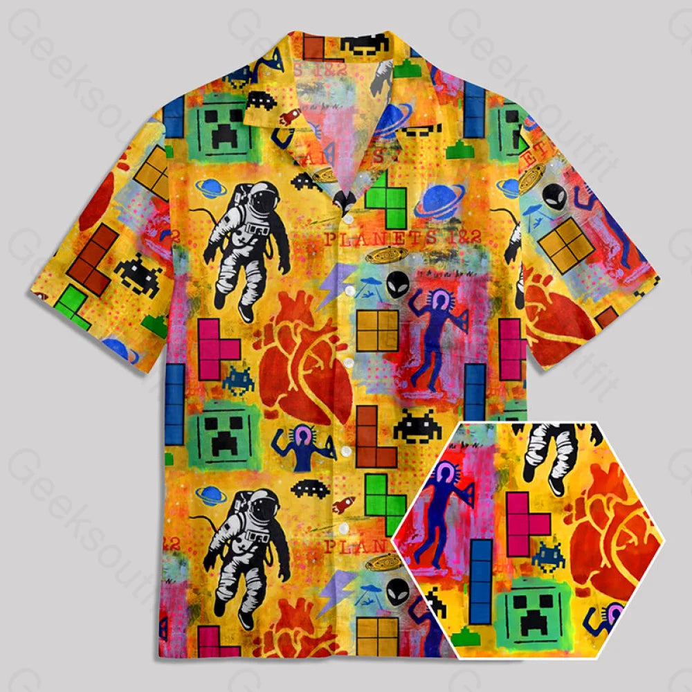 Doodle Board Game Astronaut Button Up Pocket Shirt