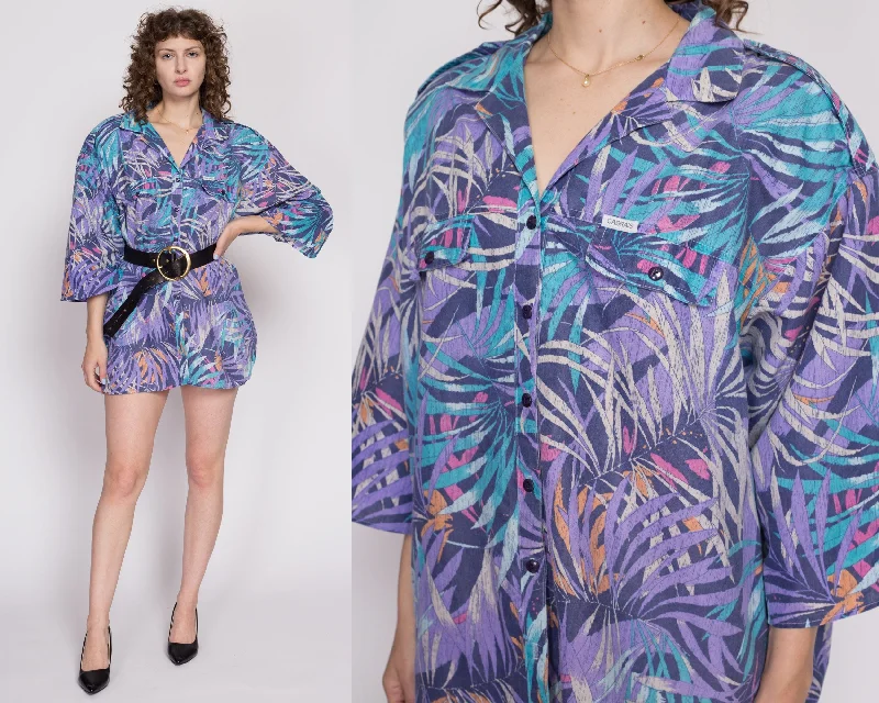 3X 80s Tropical Palm Leaf Print Shirt