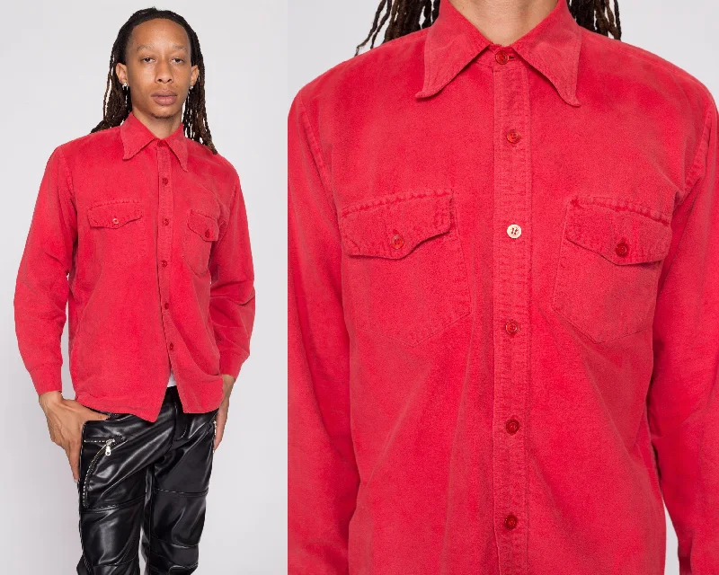 70s Faded Red Soft Chamois Button Up Shirt - Men's Medium