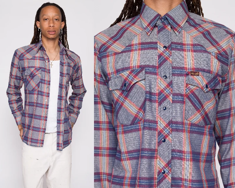 70s Wrangler Plaid Pearl Snap Shirt - Men's Medium