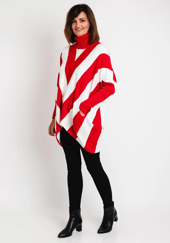 Serafina Collection Zig Zag Print Oversized Jumper, Red & White