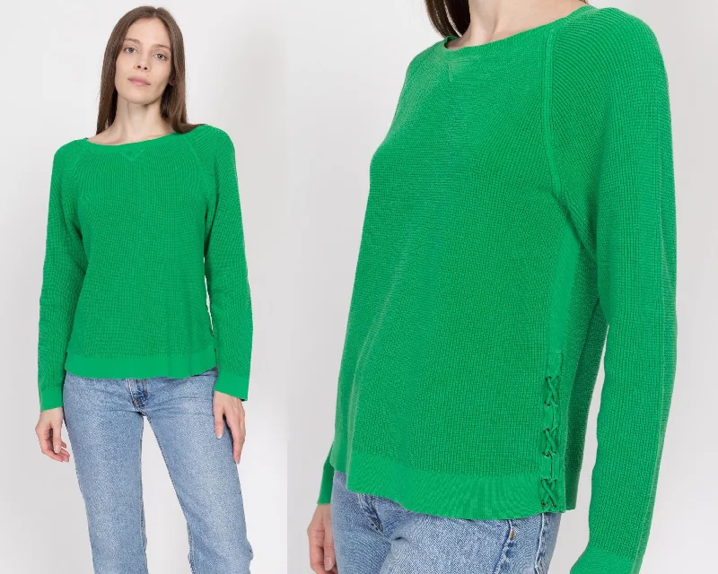 Large Y2K Ralph Lauren Bright Green Waffle Knit Shirt