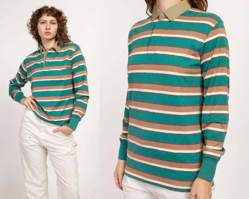 Med-Lrg 90s Green Striped Rugby Shirt Unisex