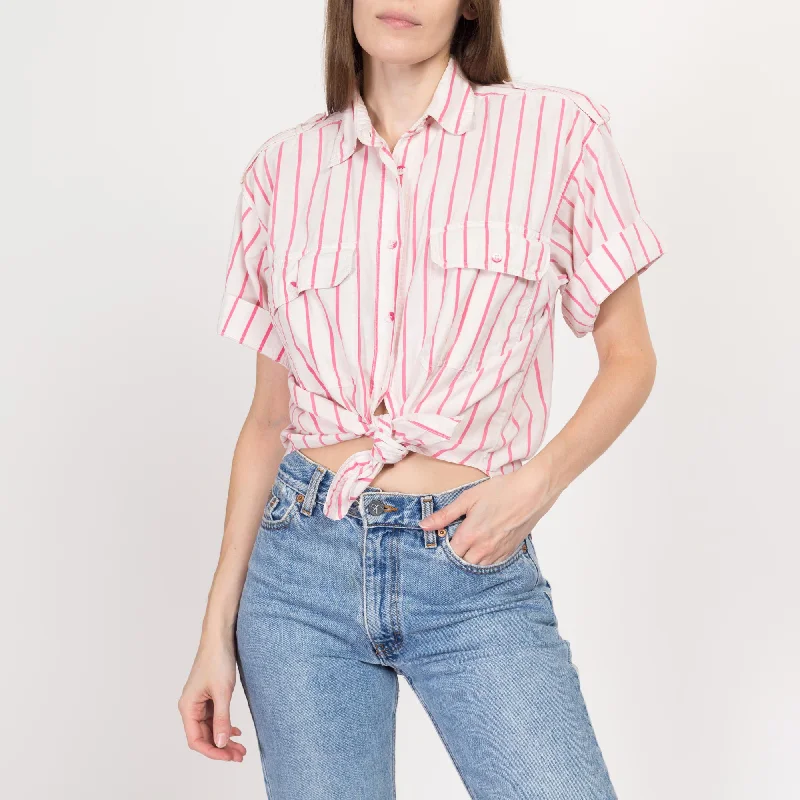 Medium 80s Pink & White Striped Cotton Shirt