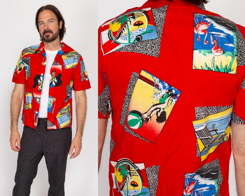 Medium 80s Red Vacation Photo Print Shirt