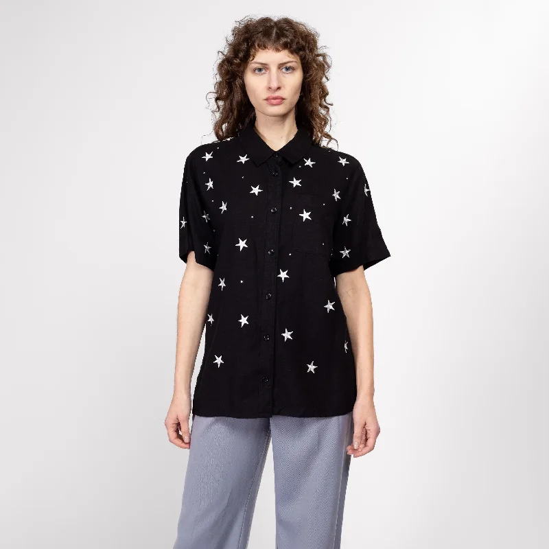 Medium 90s Black Linen Embroidered Star Shirt