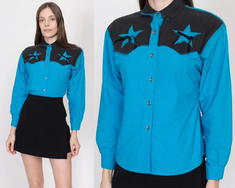 Sm-Med 80s Blue & Black Star Yoke Western Shirt