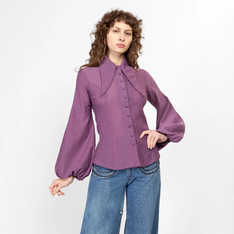 Small 70s Mauve Purple Dagger Collar Shirt