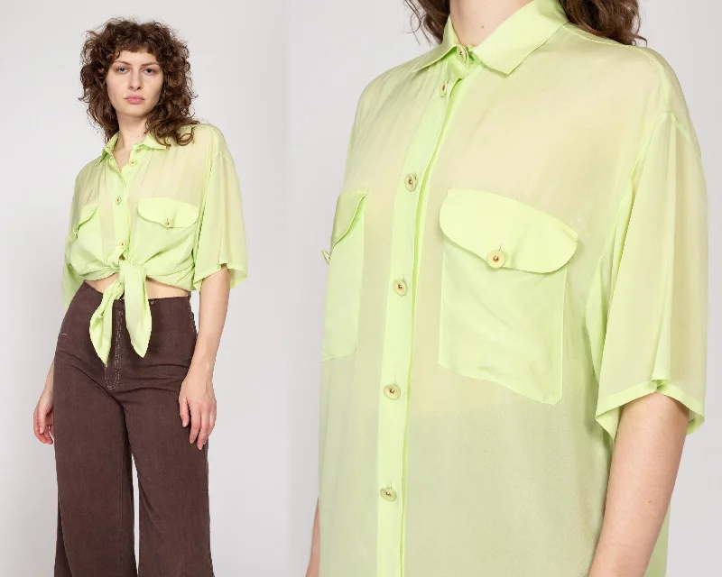 XL 90s Mint Green Sheer Collared Shirt