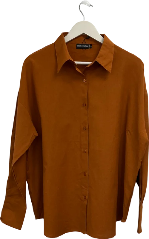 PrettyLittleThing Orange Linen Feel Oversized Shirt UK 10