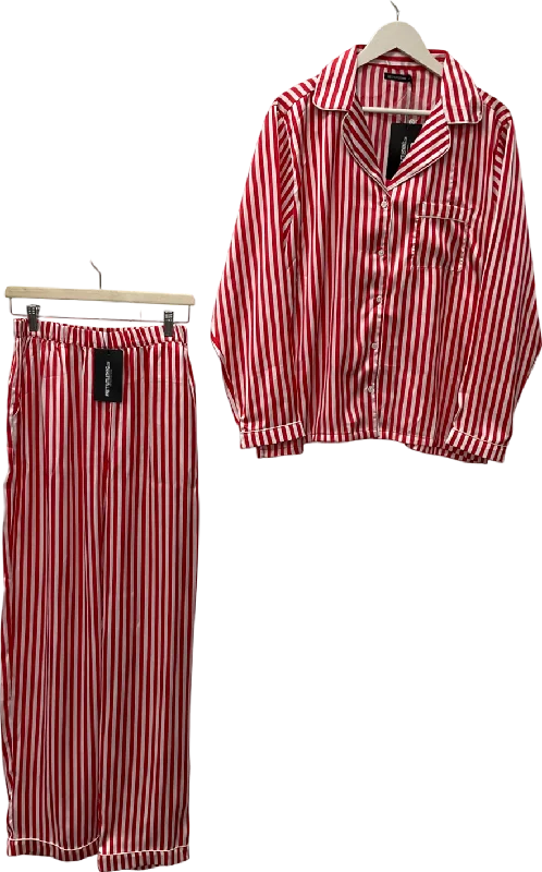 PrettyLittleThing Red Stripe Oversized Long Satin Pj Set UK M