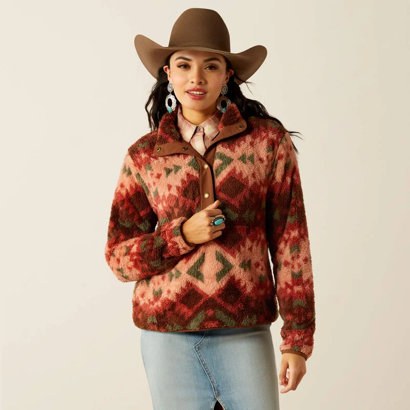 Ariat Women's Plainsview Print Berber Snap Front Pullover Sweatshirt 10053942