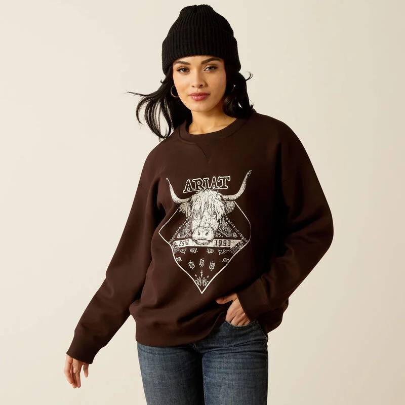 Ariat Women's Taurus Oversized Crew Sweatshirt Chocolate Highlander 10053960