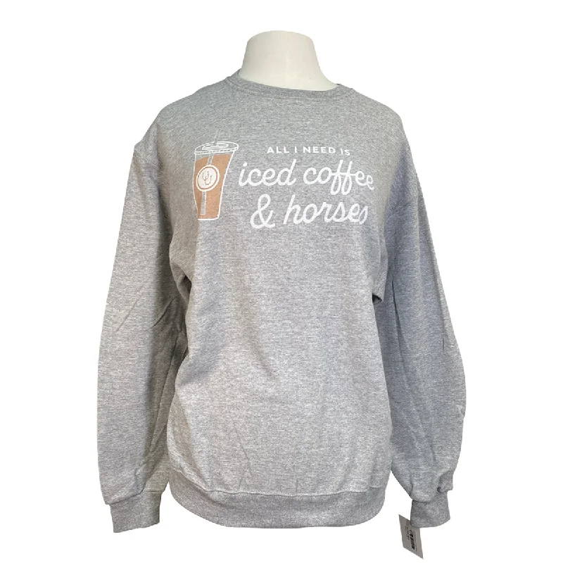 Dapplebay 'Iced Coffee & Horses' Crewneck Sweatshirt in Grey - Women's Small