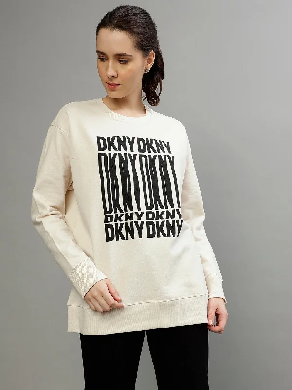 Dkny Women Printed Round Neck Full Sleeves Sweatshirt