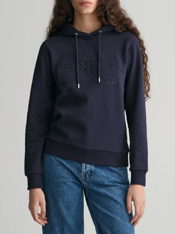 Gant Women Solid Hooded Full Sleeves Sweatshirt