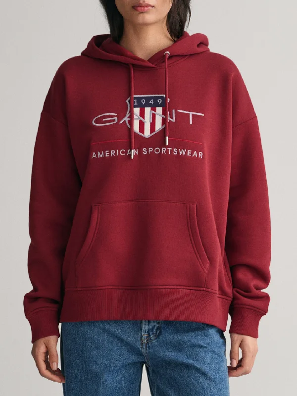 Gant Women Embroidered Hooded Full Sleeves Sweatshirt